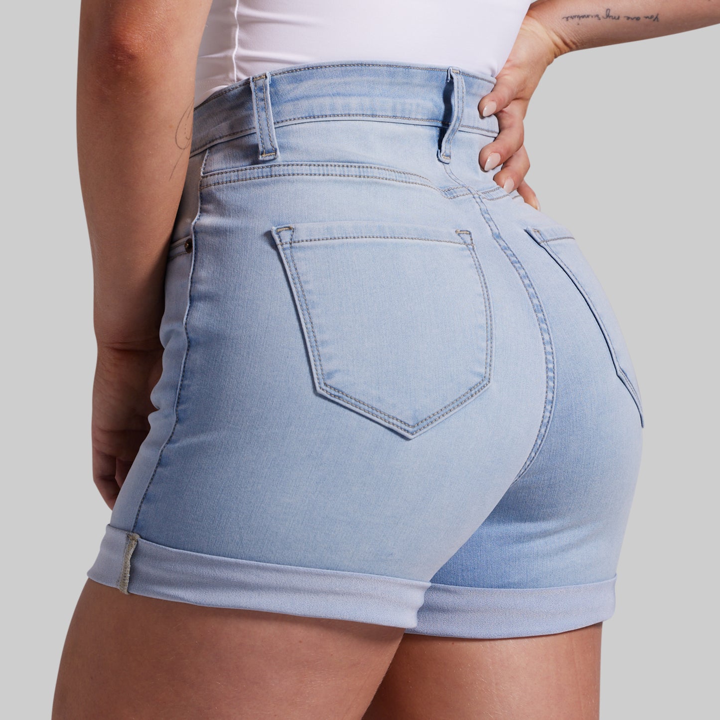 FLEX Stretchy Mom Jean Short (Light Fade Wash)
