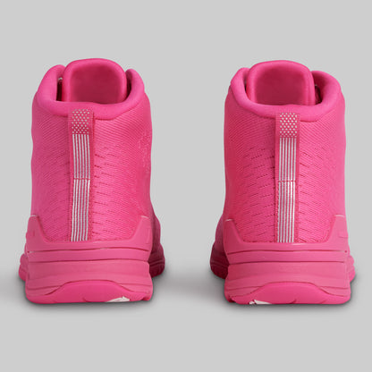 Pink high-top sneakers on a gray background