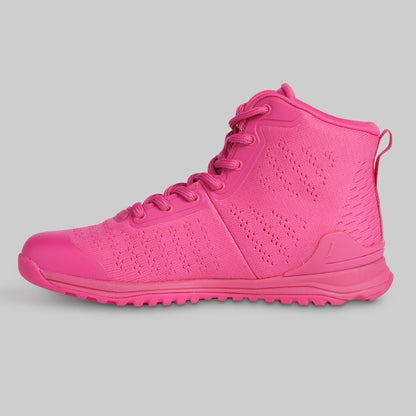 Pink high-top sneaker on a gray background