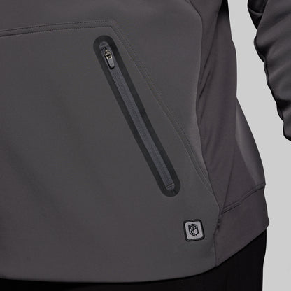 Gray jacket with a zipper pocket on a gray background