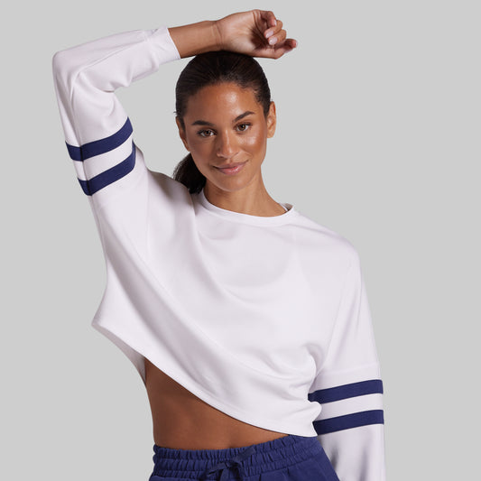 Lounge Lux Varsity Cropped Pullover (White)