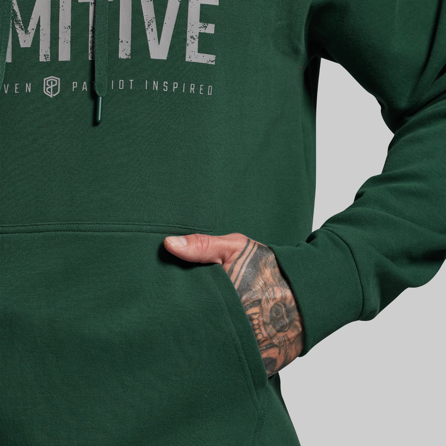 Green hoodie with text on a gray background