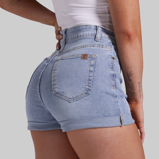 FLEX Stretchy Mom Jean Short (Pebble Blue)