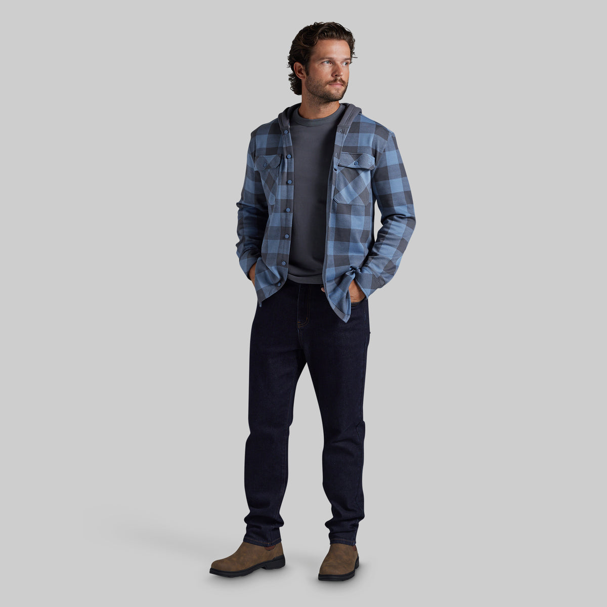 Hooded Woodsman Stretchy Flannel (Overcast)
