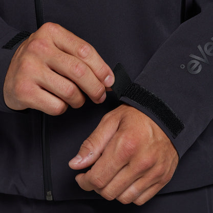 Adjustable hook-and-loop cuff on the black Mission FLEX Rain Jacket 2.0
