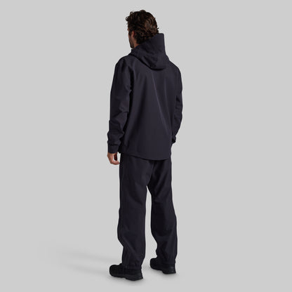 Back view of black Mission FLEX Rain Pant 2.0 with matching rain jacket