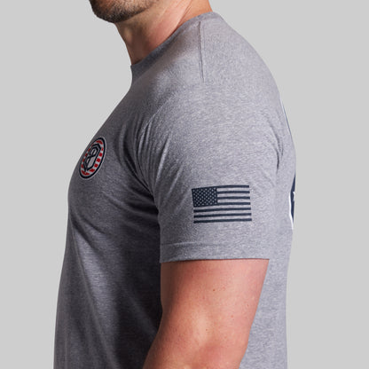Gray t-shirt with an American flag design on a gray background
