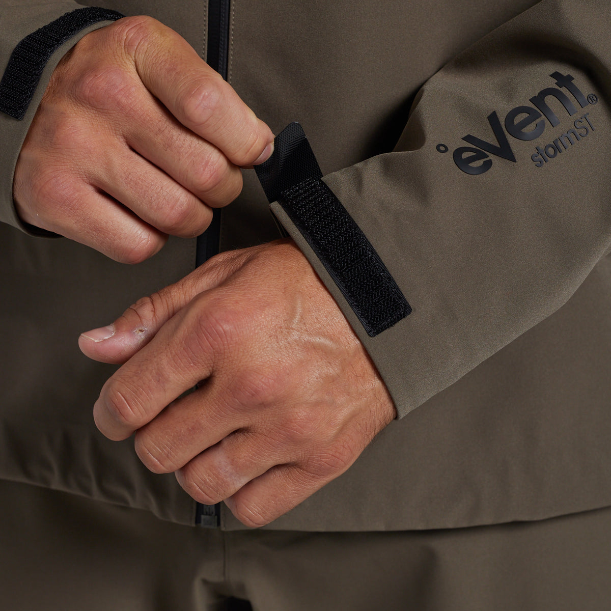 Adjustable hook-and-loop cuff on the Ranger Green Mission FLEX Rain Jacket 2.0