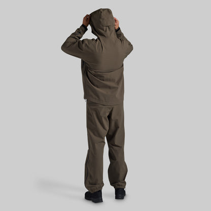 Rear view of Ranger Green Mission FLEX Rain Pant 2.0 with matching jacket