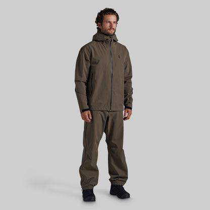 Full front view of Ranger Green Mission FLEX Rain Pant 2.0 with matching rain jacket